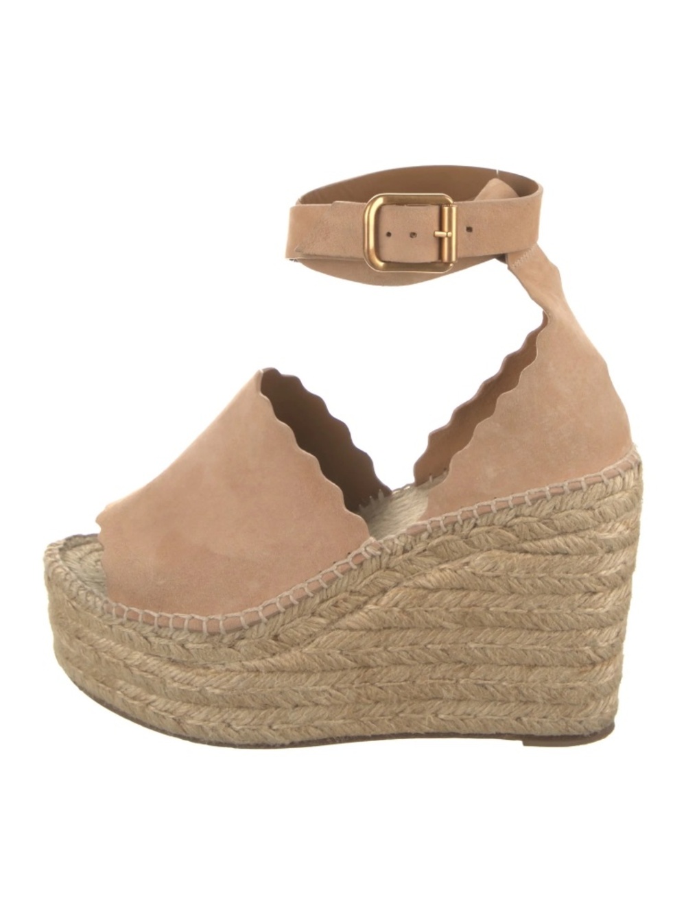 Chloe Reef Shell Suede Espadrille Wedge Platform Sandals Open Toe Size 40